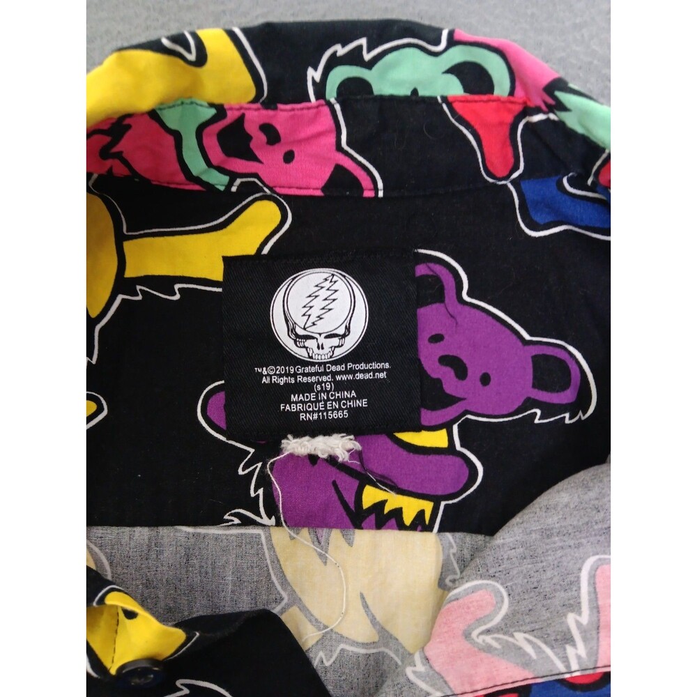 Grateful Dead Dancing Bears Short Sleeve Button Down Shirt- LG-Black Multicolor - Picture 5 of 9